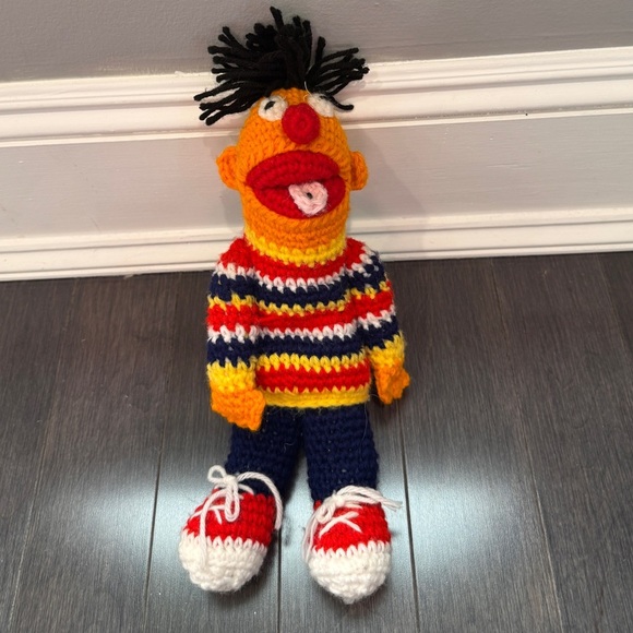 Sesame Street Other - VINTAGE 1978 HANDMADE Sesame Street Knit Crochet Ernie Plush Stuffed Animal